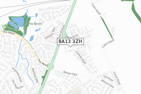 BA13 3ZH map - large scale - OS Open Zoomstack (Ordnance Survey)