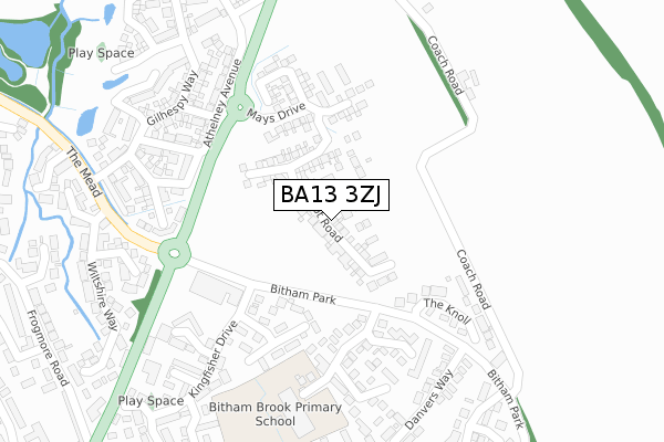 BA13 3ZJ map - large scale - OS Open Zoomstack (Ordnance Survey)