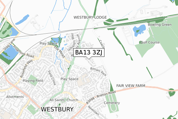 BA13 3ZJ map - small scale - OS Open Zoomstack (Ordnance Survey)