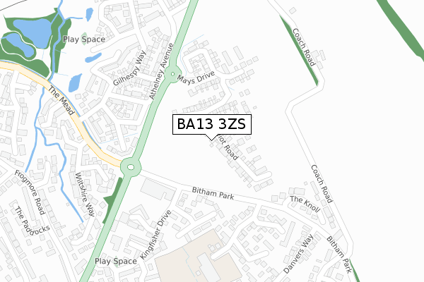 BA13 3ZS map - large scale - OS Open Zoomstack (Ordnance Survey)