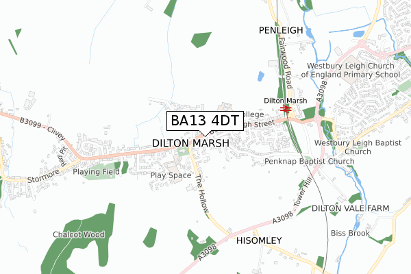 BA13 4DT map - small scale - OS Open Zoomstack (Ordnance Survey)