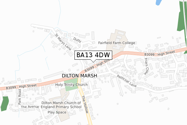 BA13 4DW map - large scale - OS Open Zoomstack (Ordnance Survey)