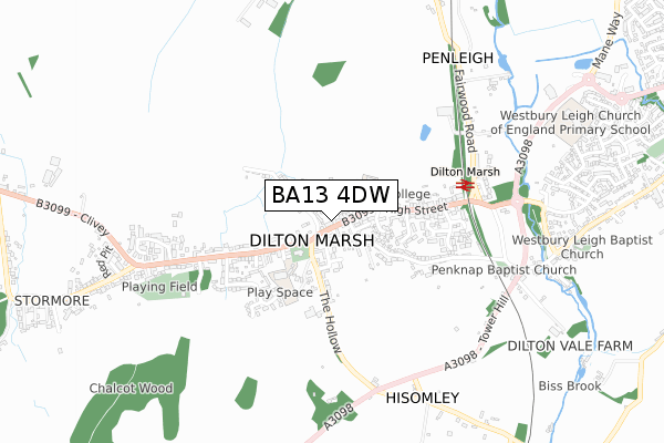 BA13 4DW map - small scale - OS Open Zoomstack (Ordnance Survey)