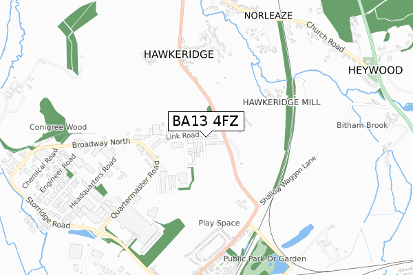 BA13 4FZ map - small scale - OS Open Zoomstack (Ordnance Survey) BA13 4FZ map - small scale - OS Open Zoomstack (Ordnance Survey)