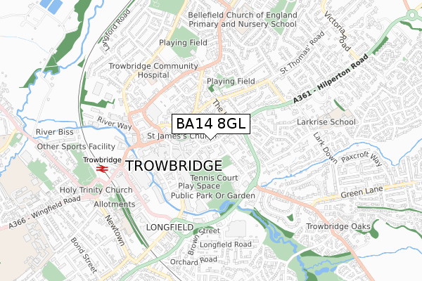 BA14 8GL map - small scale - OS Open Zoomstack (Ordnance Survey)