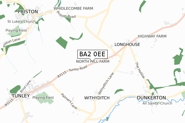 BA2 0EE map - small scale - OS Open Zoomstack (Ordnance Survey)