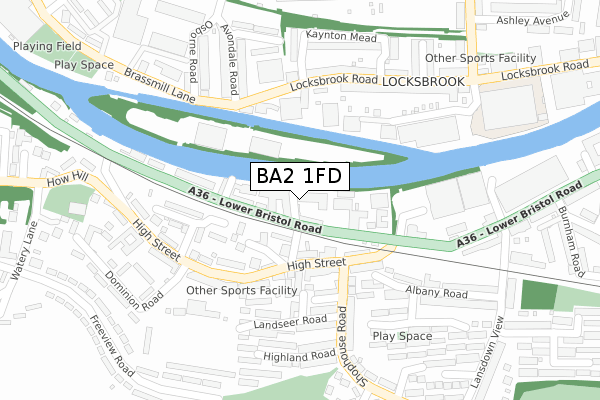 BA2 1FD map - large scale - OS Open Zoomstack (Ordnance Survey)