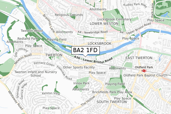 BA2 1FD map - small scale - OS Open Zoomstack (Ordnance Survey)