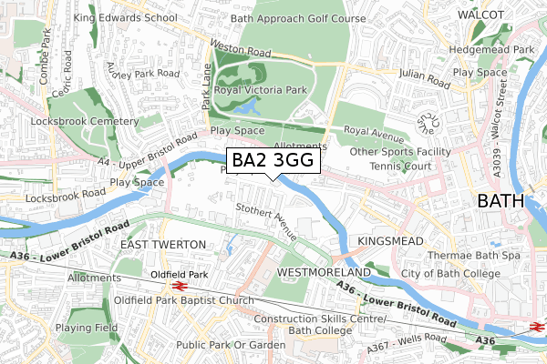 BA2 3GG map - small scale - OS Open Zoomstack (Ordnance Survey)