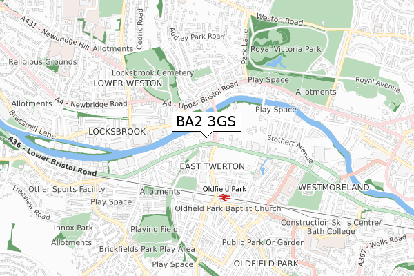 BA2 3GS map - small scale - OS Open Zoomstack (Ordnance Survey)