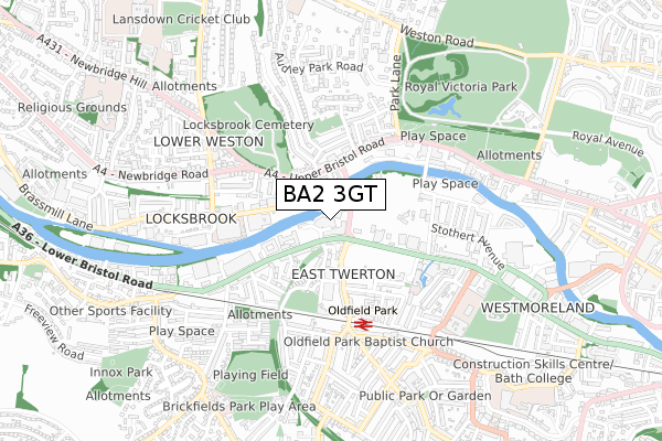 BA2 3GT map - small scale - OS Open Zoomstack (Ordnance Survey)