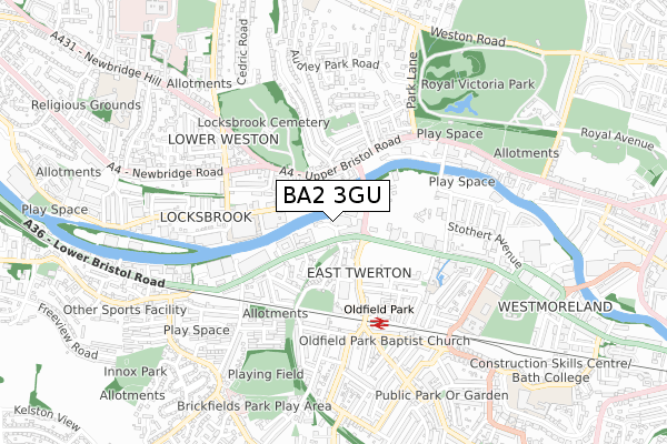 BA2 3GU map - small scale - OS Open Zoomstack (Ordnance Survey)