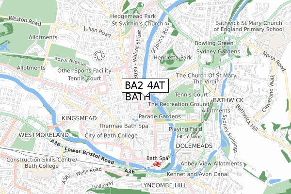 BA2 4AT map - small scale - OS Open Zoomstack (Ordnance Survey)