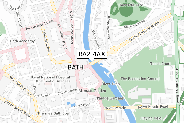 BA2 4AX map - large scale - OS Open Zoomstack (Ordnance Survey)