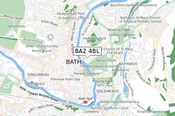 BA2 4BL map - small scale - OS Open Zoomstack (Ordnance Survey)