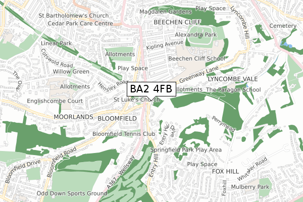 BA2 4FB map - small scale - OS Open Zoomstack (Ordnance Survey)