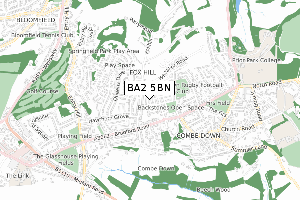 BA2 5BN map - small scale - OS Open Zoomstack (Ordnance Survey)