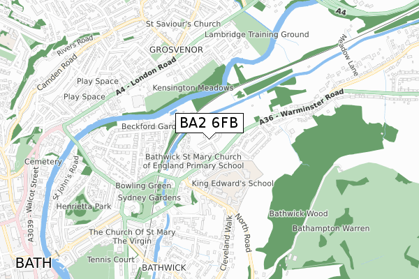 BA2 6FB map - small scale - OS Open Zoomstack (Ordnance Survey)