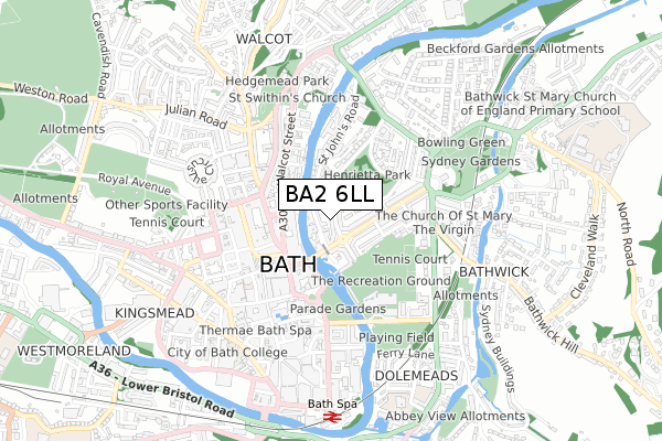 BA2 6LL map - small scale - OS Open Zoomstack (Ordnance Survey)