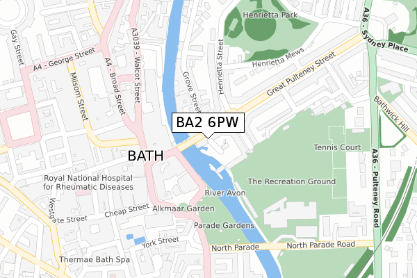 BA2 6PW map - large scale - OS Open Zoomstack (Ordnance Survey)