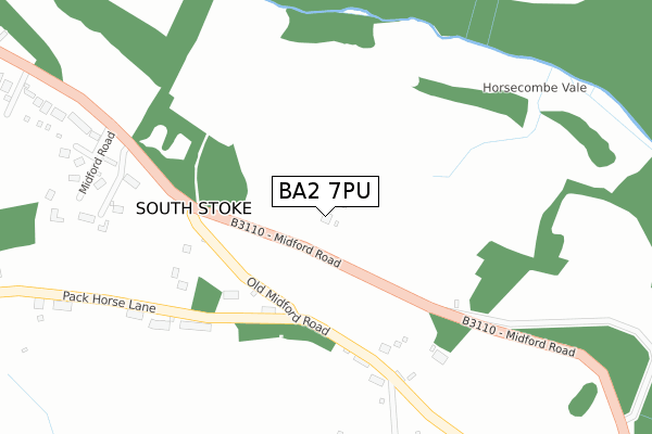 BA2 7PU map - large scale - OS Open Zoomstack (Ordnance Survey)