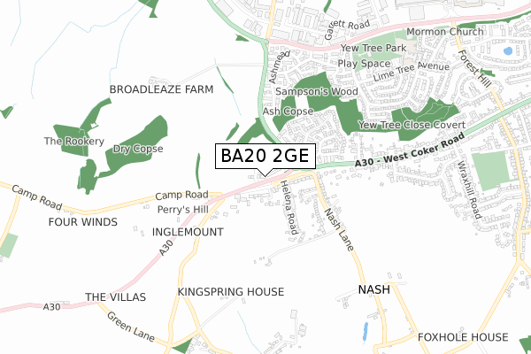 BA20 2GE map - small scale - OS Open Zoomstack (Ordnance Survey)