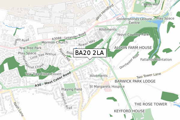 BA20 2LA map - small scale - OS Open Zoomstack (Ordnance Survey)