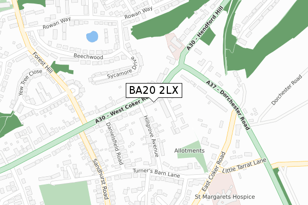 BA20 2LX map - large scale - OS Open Zoomstack (Ordnance Survey)