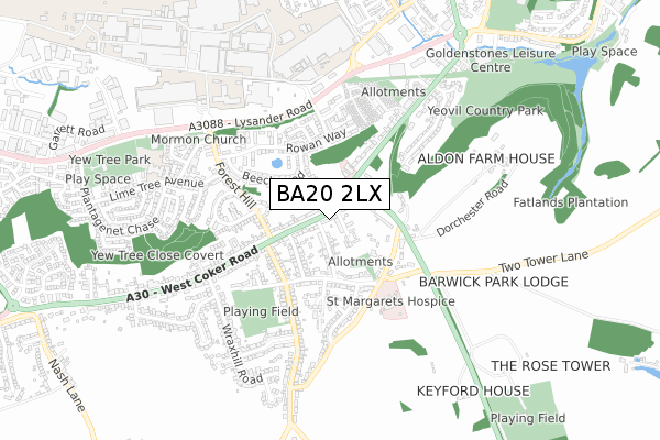 BA20 2LX map - small scale - OS Open Zoomstack (Ordnance Survey)