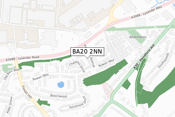 BA20 2NN map - large scale - OS Open Zoomstack (Ordnance Survey)