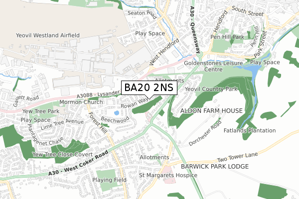 BA20 2NS map - small scale - OS Open Zoomstack (Ordnance Survey)