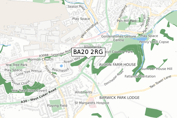 BA20 2RG map - small scale - OS Open Zoomstack (Ordnance Survey)