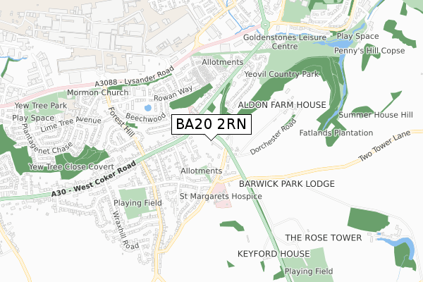 BA20 2RN map - small scale - OS Open Zoomstack (Ordnance Survey)