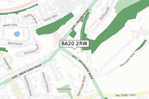 BA20 2RW map - large scale - OS Open Zoomstack (Ordnance Survey)