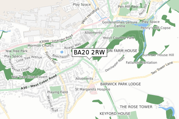 BA20 2RW map - small scale - OS Open Zoomstack (Ordnance Survey)