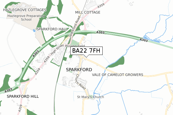 BA22 7FH map - small scale - OS Open Zoomstack (Ordnance Survey)