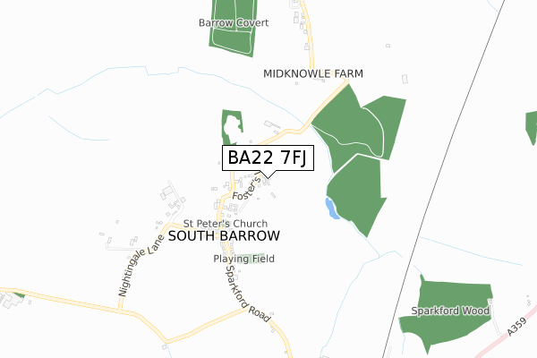 BA22 7FJ map - small scale - OS Open Zoomstack (Ordnance Survey)