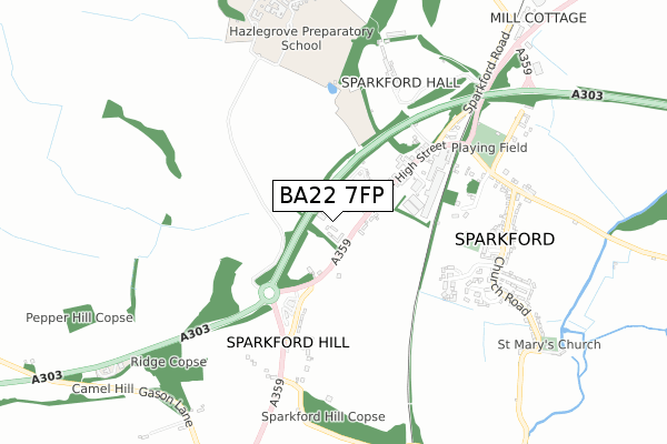 BA22 7FP map - small scale - OS Open Zoomstack (Ordnance Survey)