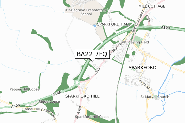 BA22 7FQ map - small scale - OS Open Zoomstack (Ordnance Survey)