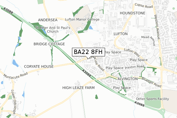 BA22 8FH map - small scale - OS Open Zoomstack (Ordnance Survey)