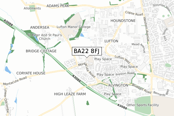 BA22 8FJ map - small scale - OS Open Zoomstack (Ordnance Survey)