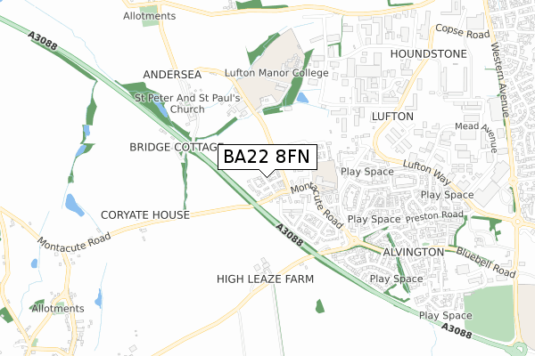 BA22 8FN map - small scale - OS Open Zoomstack (Ordnance Survey)