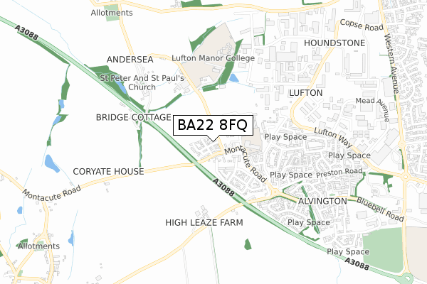 BA22 8FQ map - small scale - OS Open Zoomstack (Ordnance Survey)