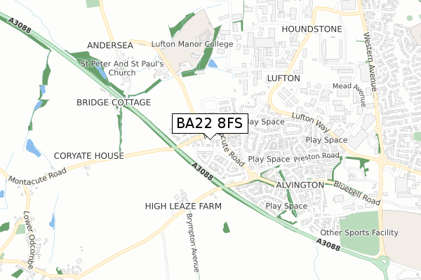 BA22 8FS map - small scale - OS Open Zoomstack (Ordnance Survey)