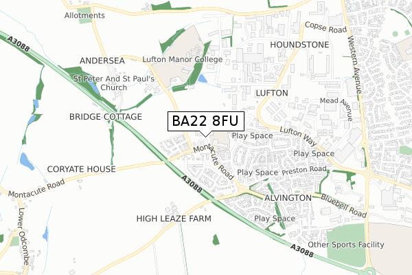 BA22 8FU map - small scale - OS Open Zoomstack (Ordnance Survey)