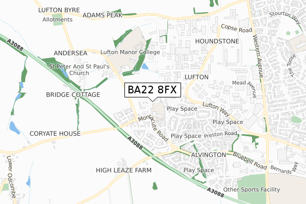 BA22 8FX map - small scale - OS Open Zoomstack (Ordnance Survey)