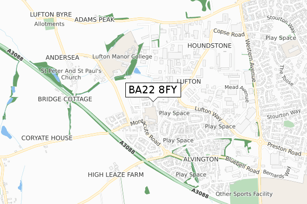 BA22 8FY map - small scale - OS Open Zoomstack (Ordnance Survey)