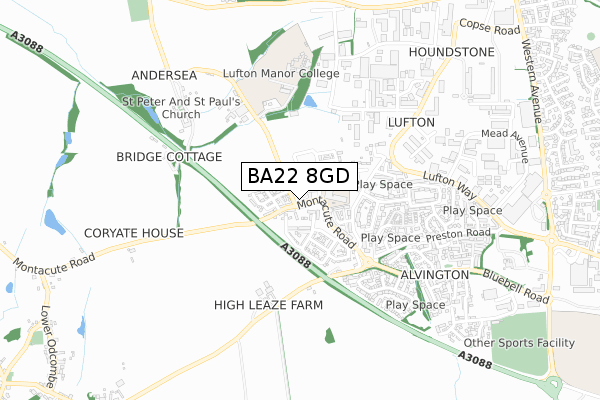 BA22 8GD map - small scale - OS Open Zoomstack (Ordnance Survey)
