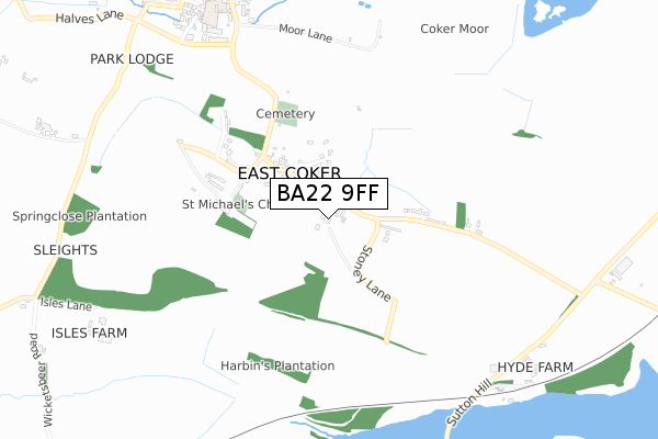 BA22 9FF map - small scale - OS Open Zoomstack (Ordnance Survey)