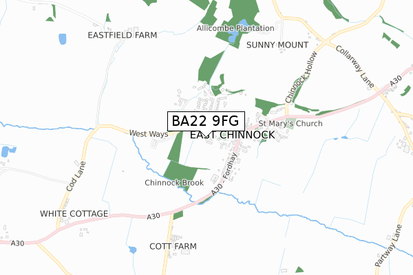 BA22 9FG map - small scale - OS Open Zoomstack (Ordnance Survey)